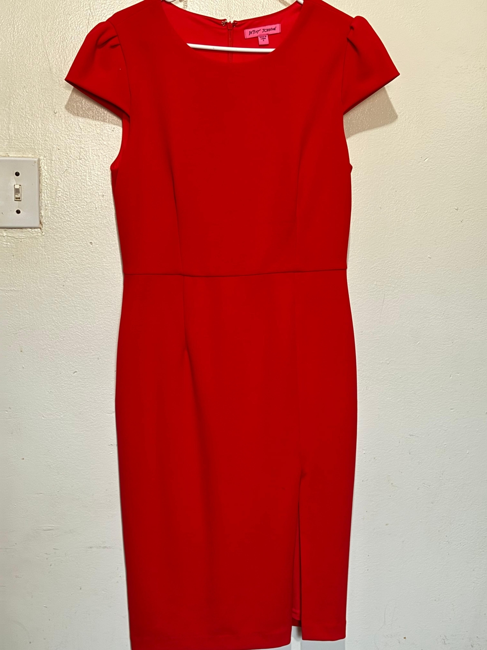 Betsey Johnson Red Midi Cap-Sleeve Sheath Dress
